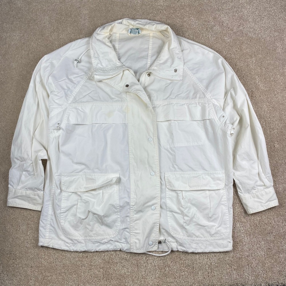 Vintage 80s Izod Lacoste White Cotton Windbreaker Utility Jacket Mens Large L